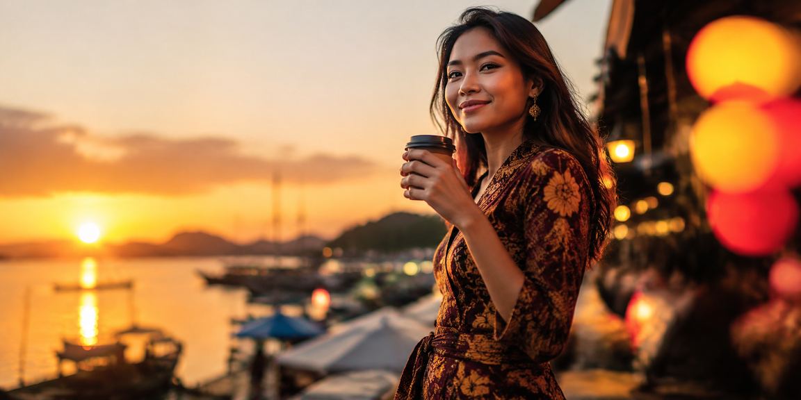Ilustrasi santai dengan kopi dan suasana hiburan kasino